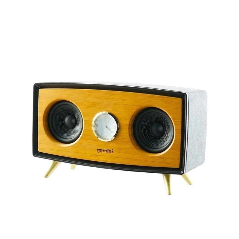 Gemini Sound BRS-430 handcrafted bamboo Bluetooth speaker with analog clock — 35W RMS, dual 3" drivers, Bluetooth 5.0 - Image 4