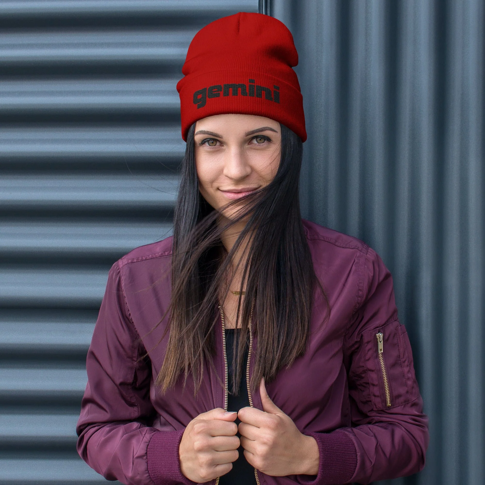Gemini Sound Cotton Acrylic Embroidered Beanie - Form-Fitting Winter Hat