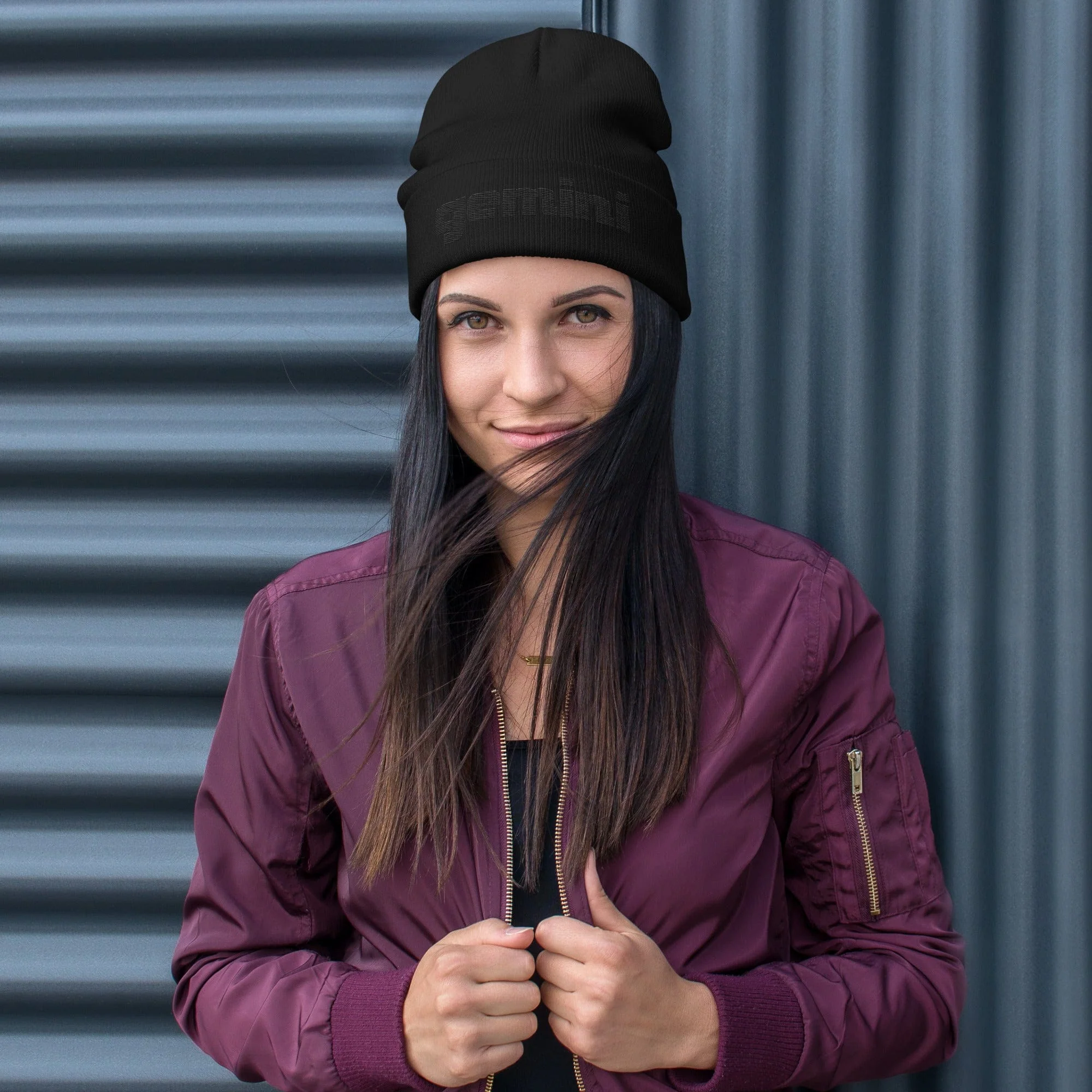 Gemini Sound Cotton Acrylic Embroidered Beanie - Form-Fitting Winter Hat - Image 2
