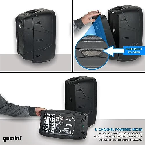 Gemini Sound ES-210MXBLU-ST portable PA system with speaker stands — 300W peak, dual 10" speakers, Bluetooth/USB/SD media player - Image 8
