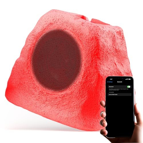 Gemini Sound GHRK-500LTMS outdoor solar rock speaker with Bluetooth and LED lighting — 20W peak, 5" driver, 50-speaker multi-link