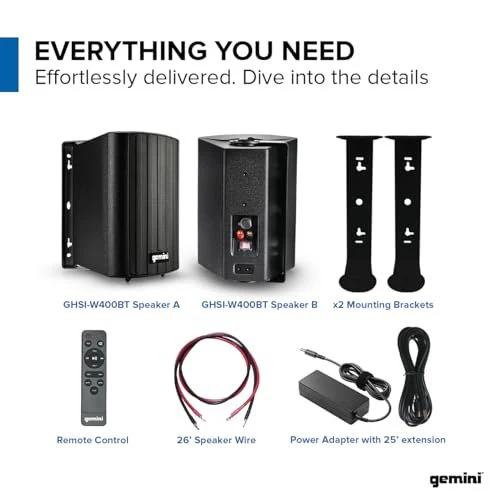 Gemini Sound GHSI-400BT-PR waterproof outdoor Bluetooth speaker pair — 48W peak, 4" woofers, IP44 rated - Image 7