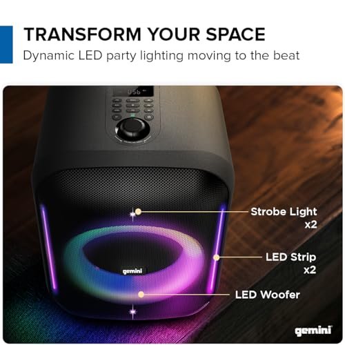 Gemini Sound GRV-650L portable Bluetooth party speaker with LED lights — 160W peak, 6.5" woofer, 10-hour battery - Image 3
