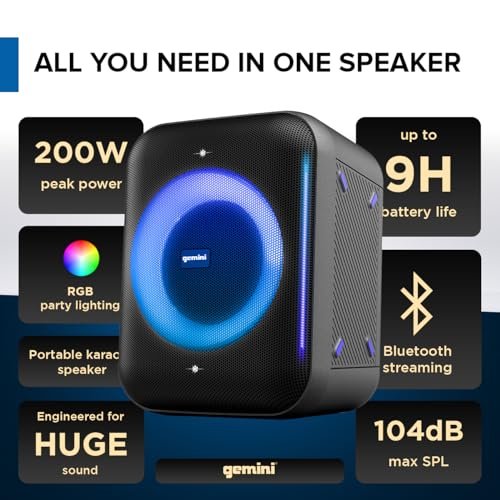 Gemini Sound GRV-650L portable Bluetooth party speaker with LED lights — 160W peak, 6.5" woofer, 10-hour battery - Image 6