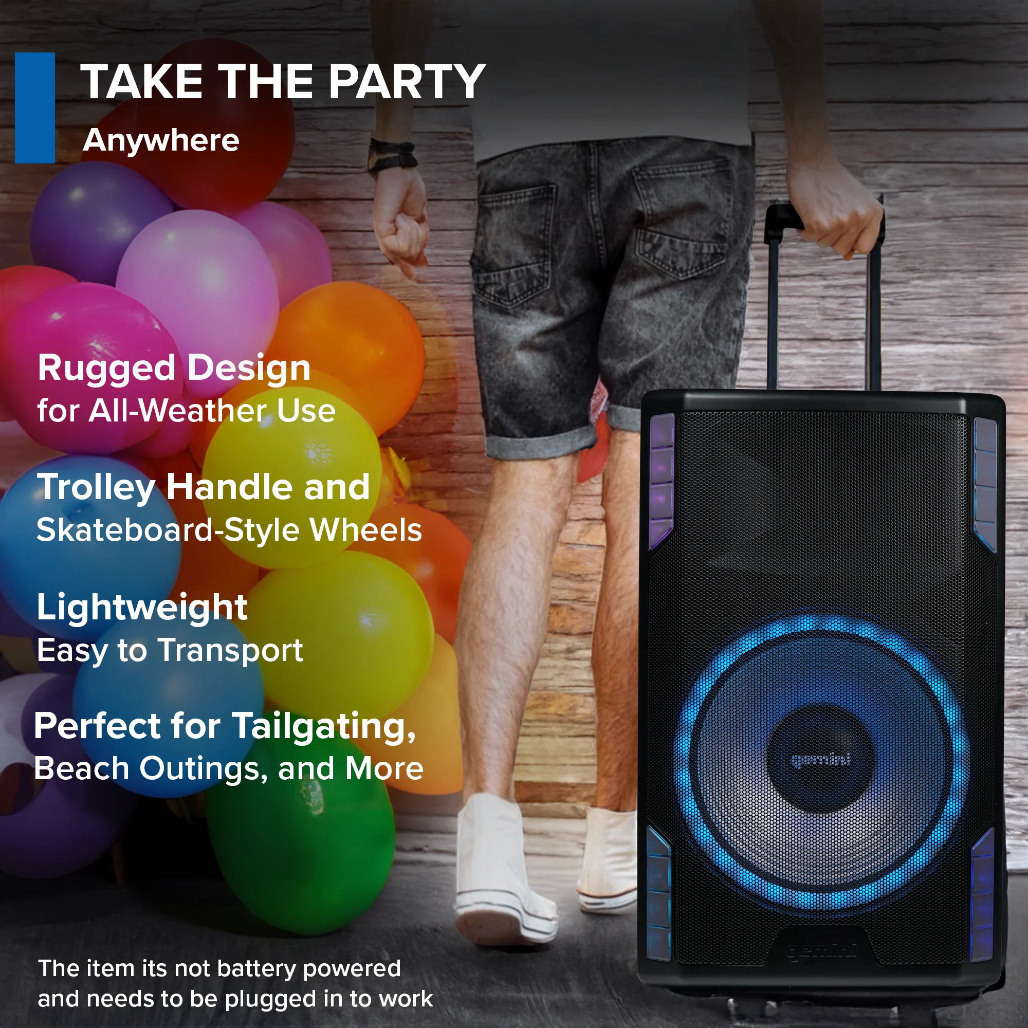 Gemini Sound GSP-L5500PK 15" active Bluetooth PA speaker with LED lights, stand, and mic — 500W peak, 250W RMS, 126dB max SPL - Image 5