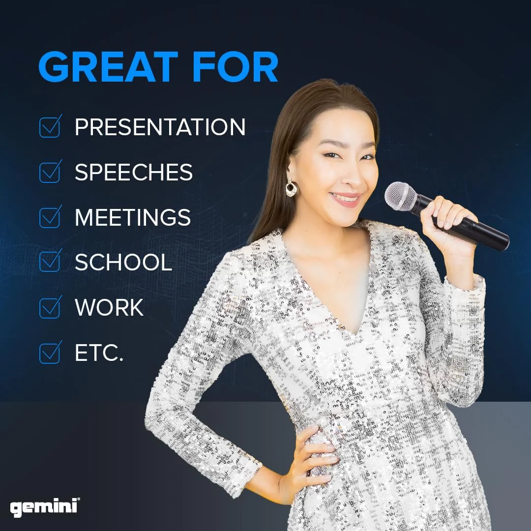 Gemini Sound UHF-01M wireless microphone system — 150 ft range, 533.7 MHz UHF, handheld dynamic mic - Image 6