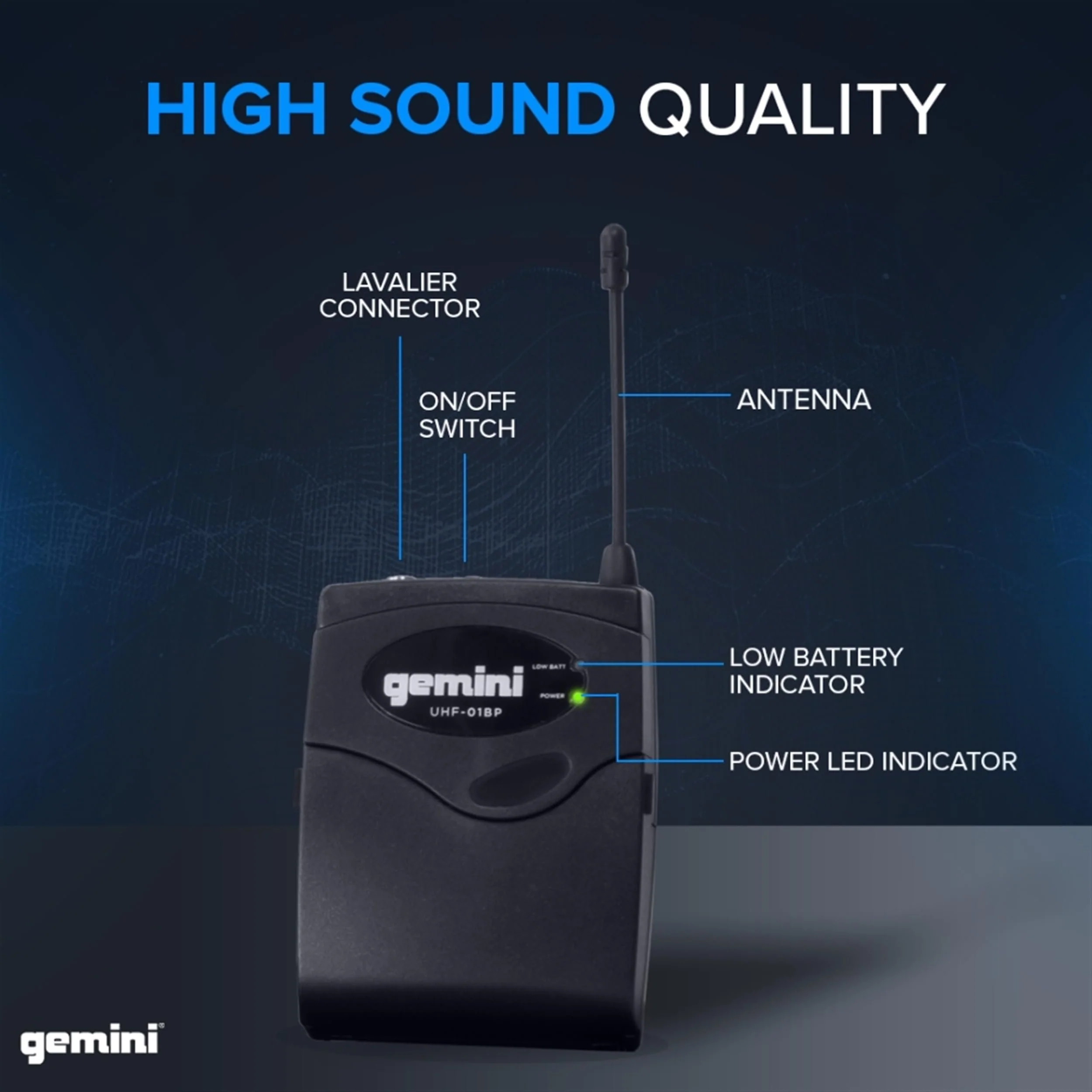 Gemini Sound UHF-02HL dual wireless headset and lavalier microphone system — 150 ft range, 2 receivers, 2 body packs - Image 3