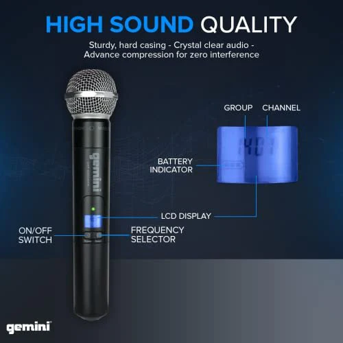 Gemini Sound UHF-6100M UHF wireless microphone system — 512–537.5MHz, 256 selectable frequencies, 240 ft range - Image 4