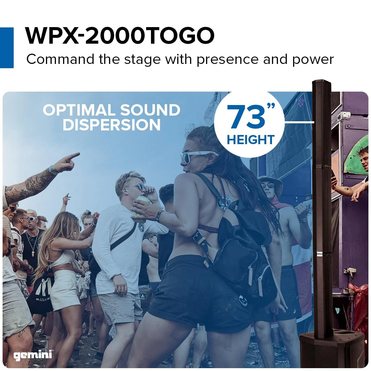 Gemini Sound WPX-2000TOGO battery-powered modular line array PA system — 320W peak, 8" subwoofer, 8-hour battery - Image 2