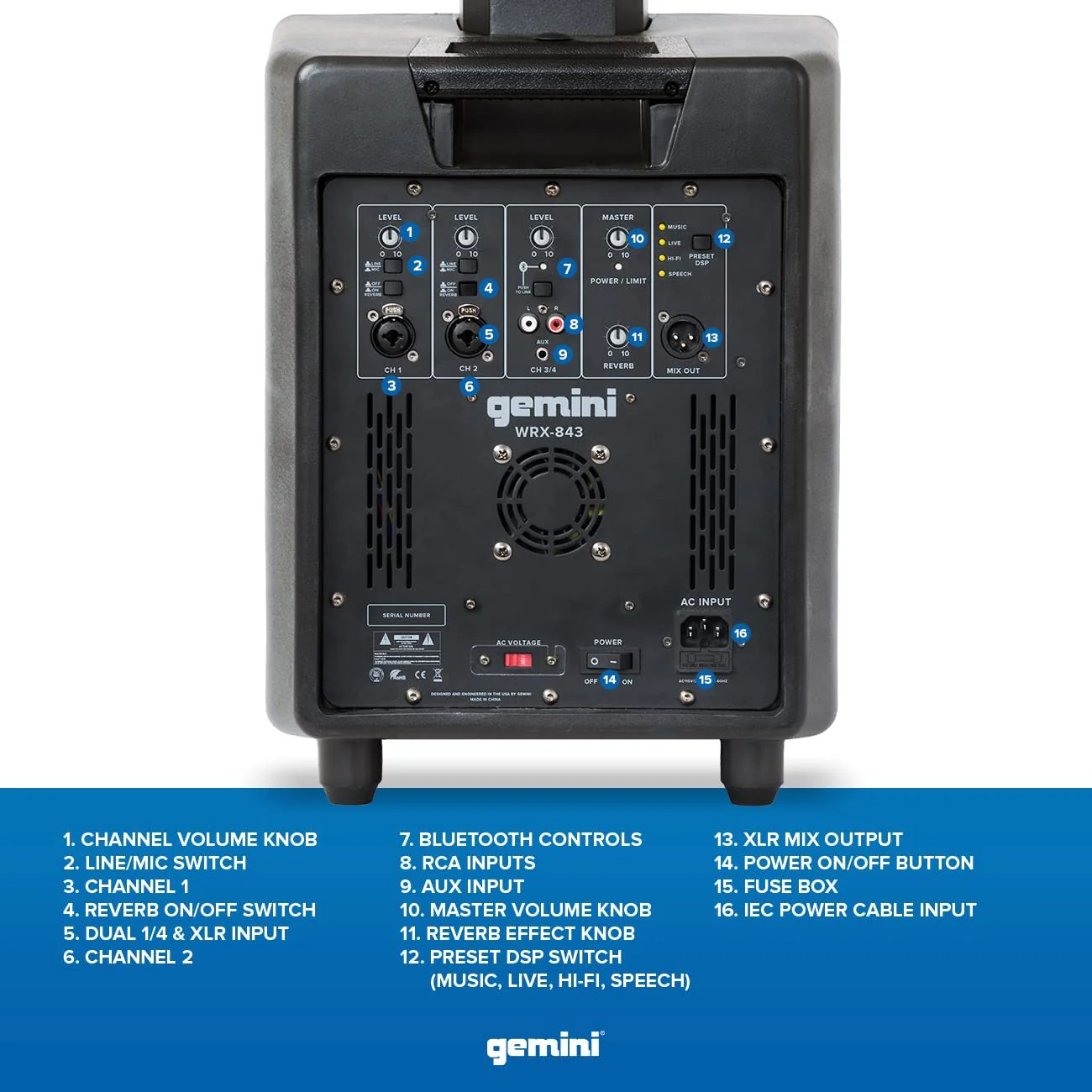 Gemini Sound WRX-900TOGO portable battery-powered line array PA system — 2400W peak, 8" subwoofer, 6-hr battery - Image 3